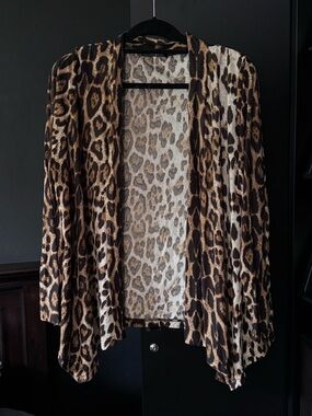 Leopard Print Open-Front Women's Cardigan, Size 3X